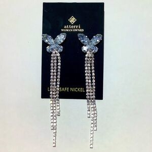 Atterri Crystal Butterfly Fringe Drop Earrings New
